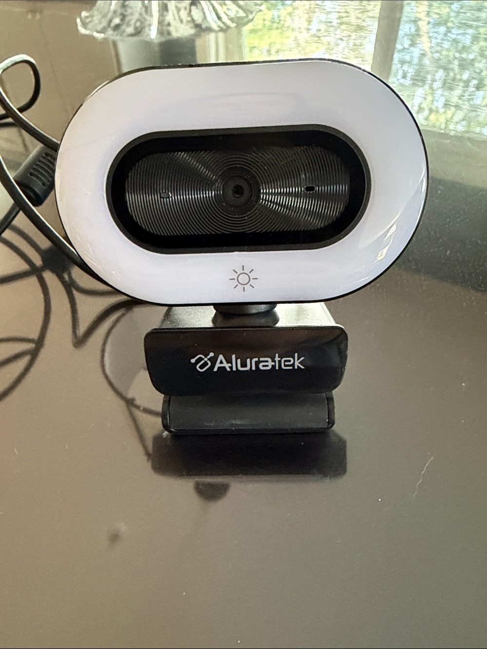 White and Black Webcam with Built-In Ring Light